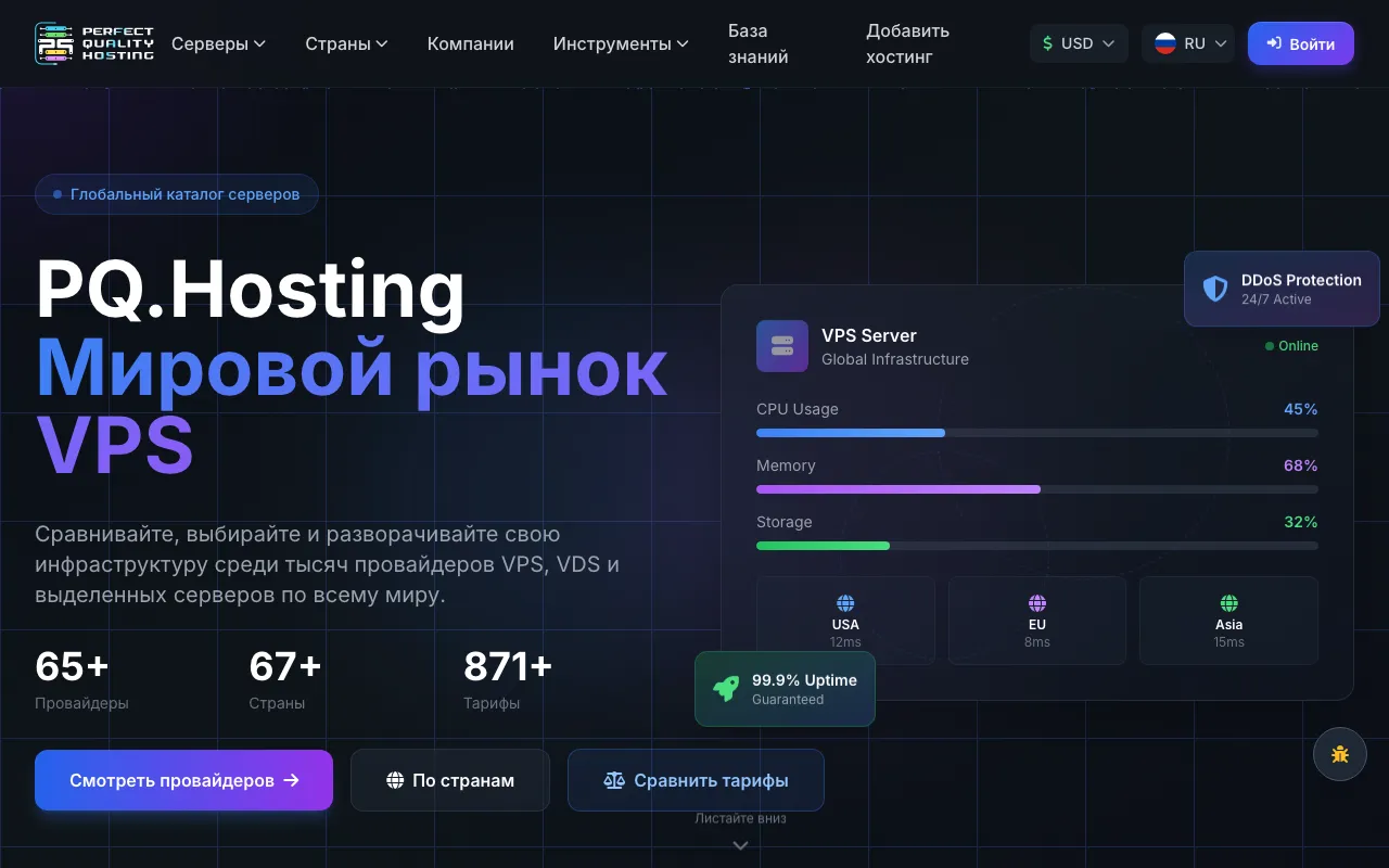 PQ.Hosting Live Website & Control Panel Screenshot