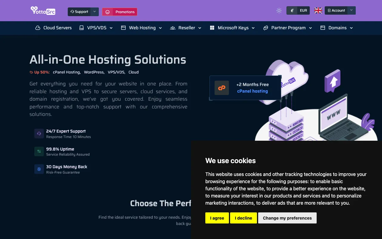 YottaSrc Live Website & Control Panel Screenshot